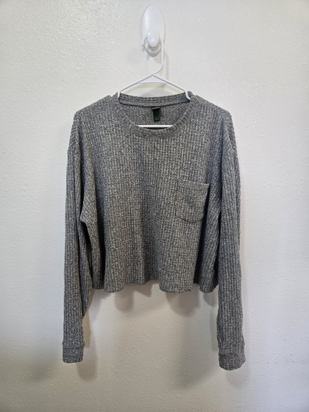 wild fable Gray Waffle Knit Long-Sleeve Crop Sweatshirt